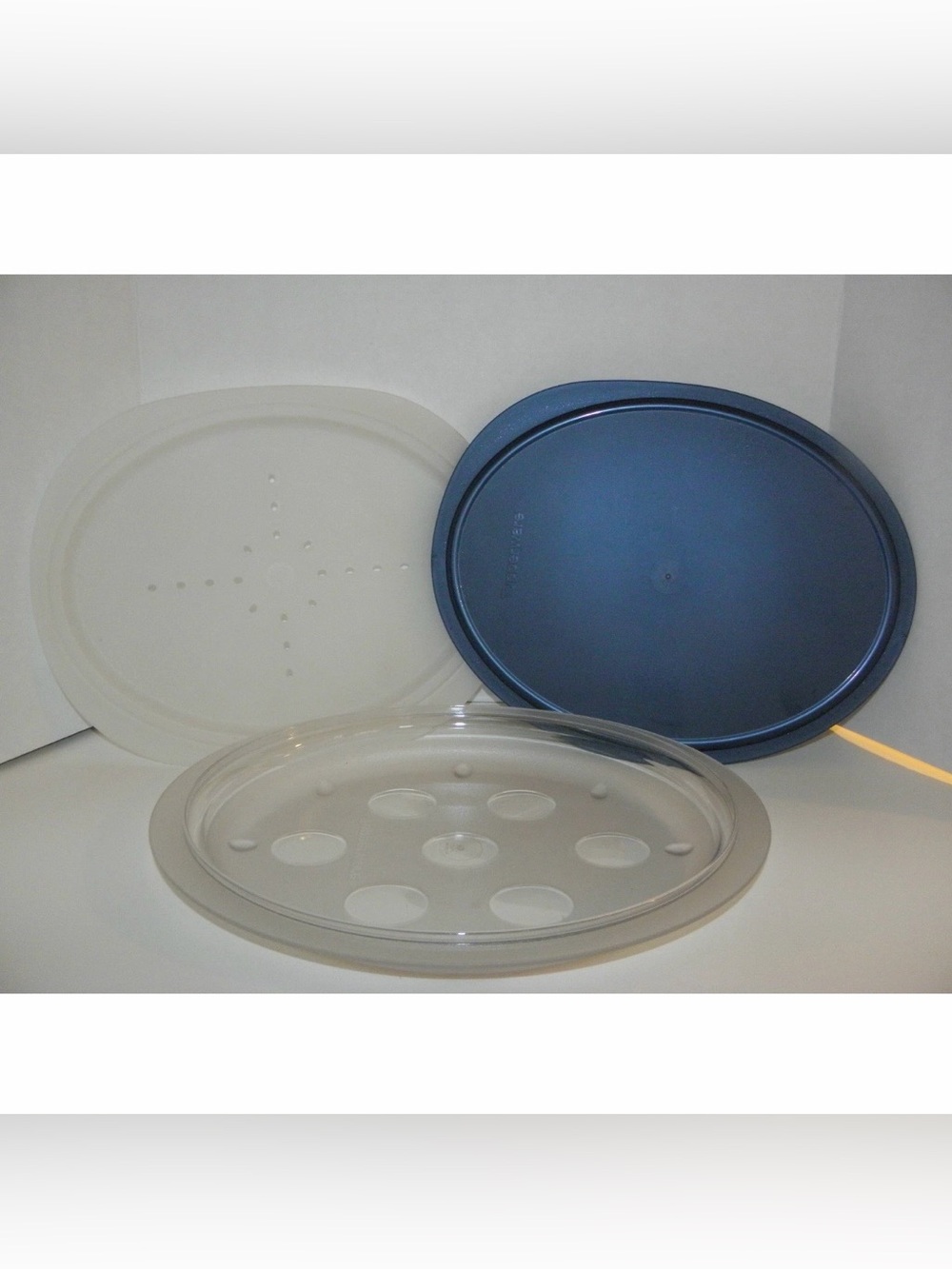 Vintage Tupperware Keep N Heat Platter Clear Base W Blue Lid 3PCS Microwave Safe